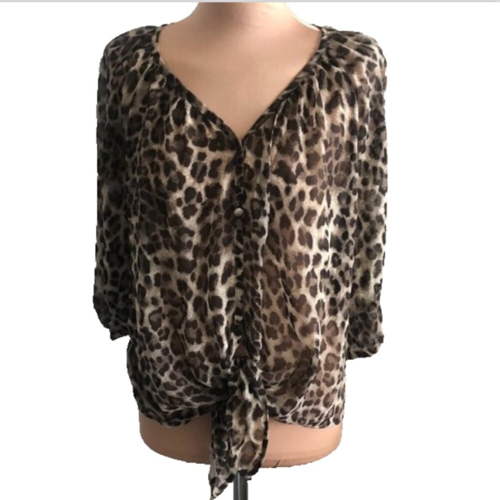 CHARLOTTE RUSSE Cheetah Leopard Animal V Neck Henley Tunic T Shirt Top Blouse S - Picture 2 of 10